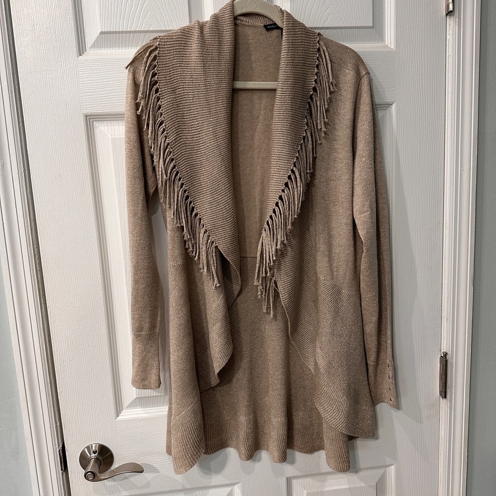 White House Black Market Tan Fringe Cardigan